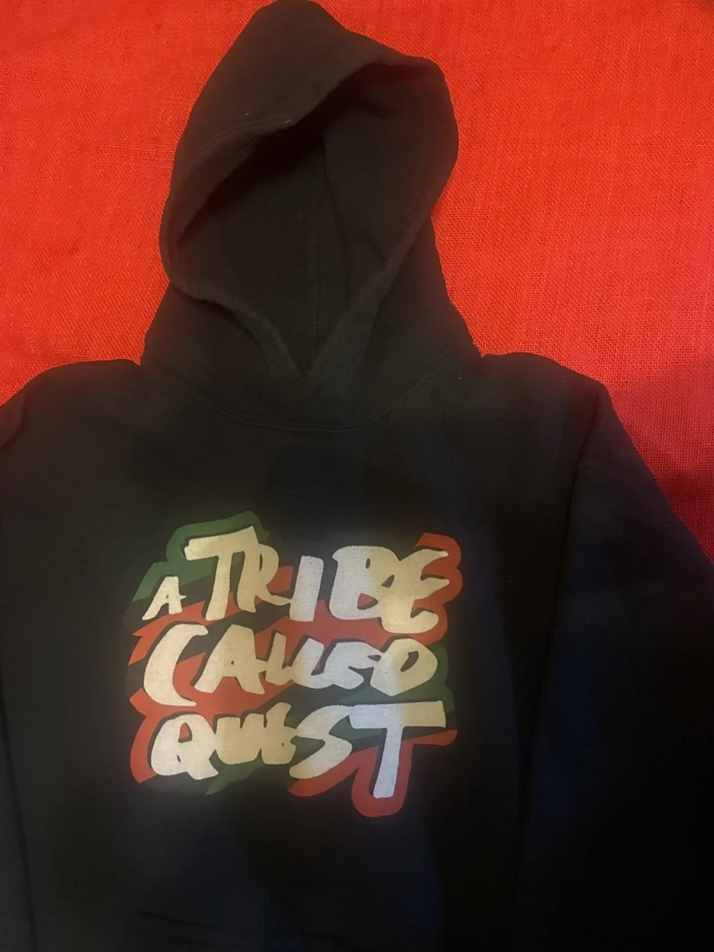 Gildan Black Hoodie with Red, Green, Cream Graphic